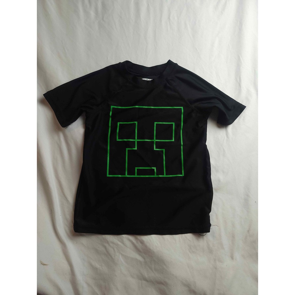 Minecraft Creeper Boys Rash Guard Swim Shirt Black Green Size Small